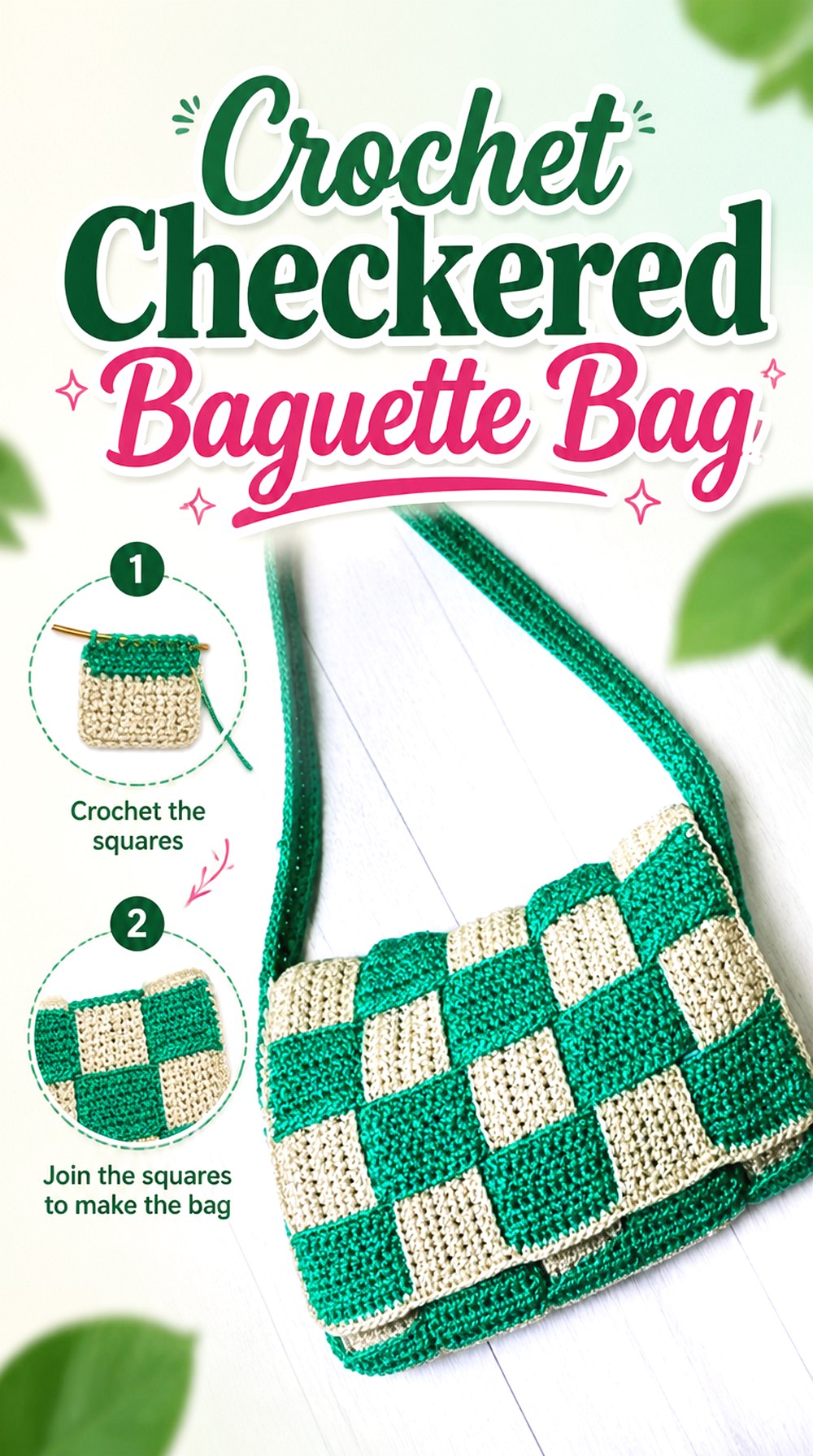 Crochet Checkered Baguette Bag