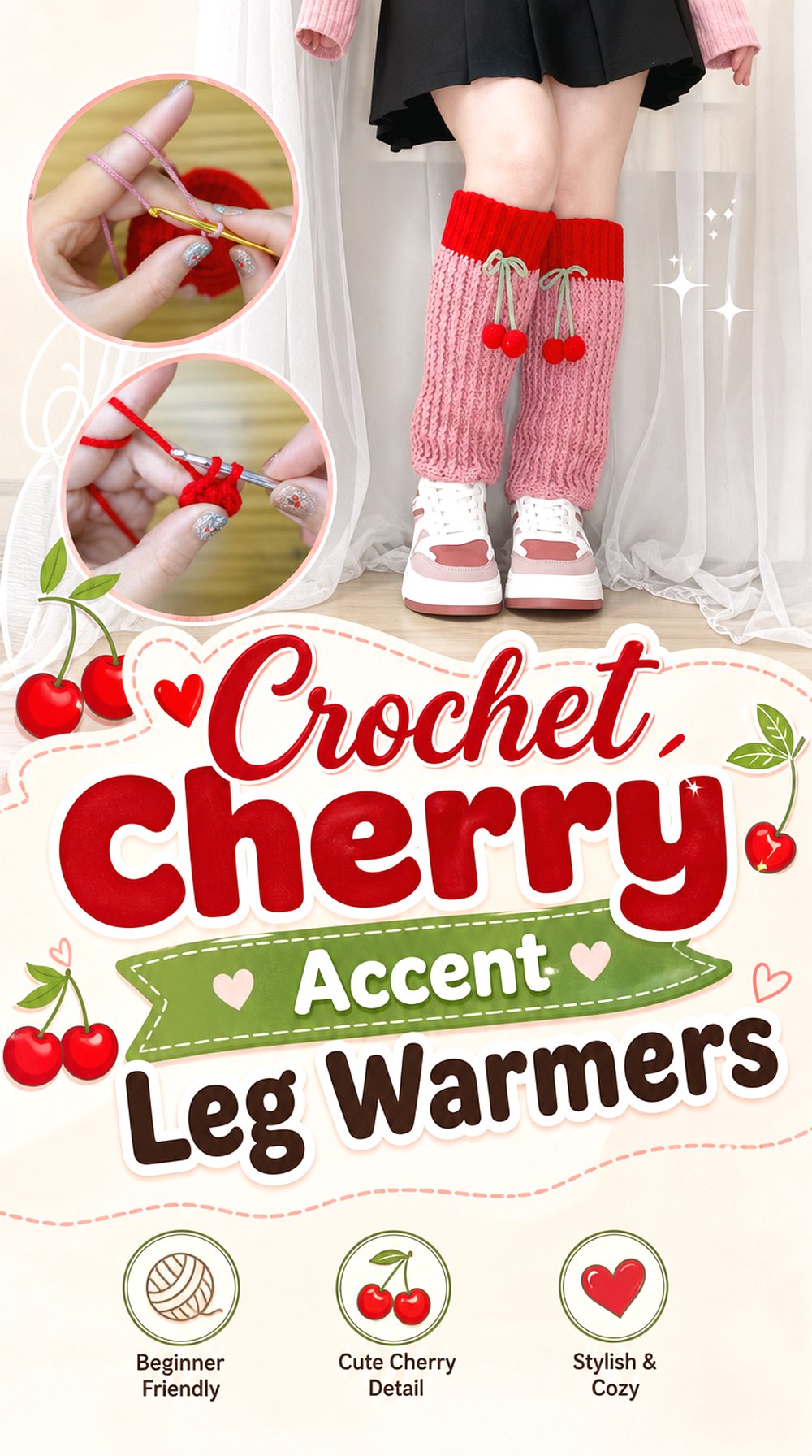 Crochet Cherry Accent Leg Warmers