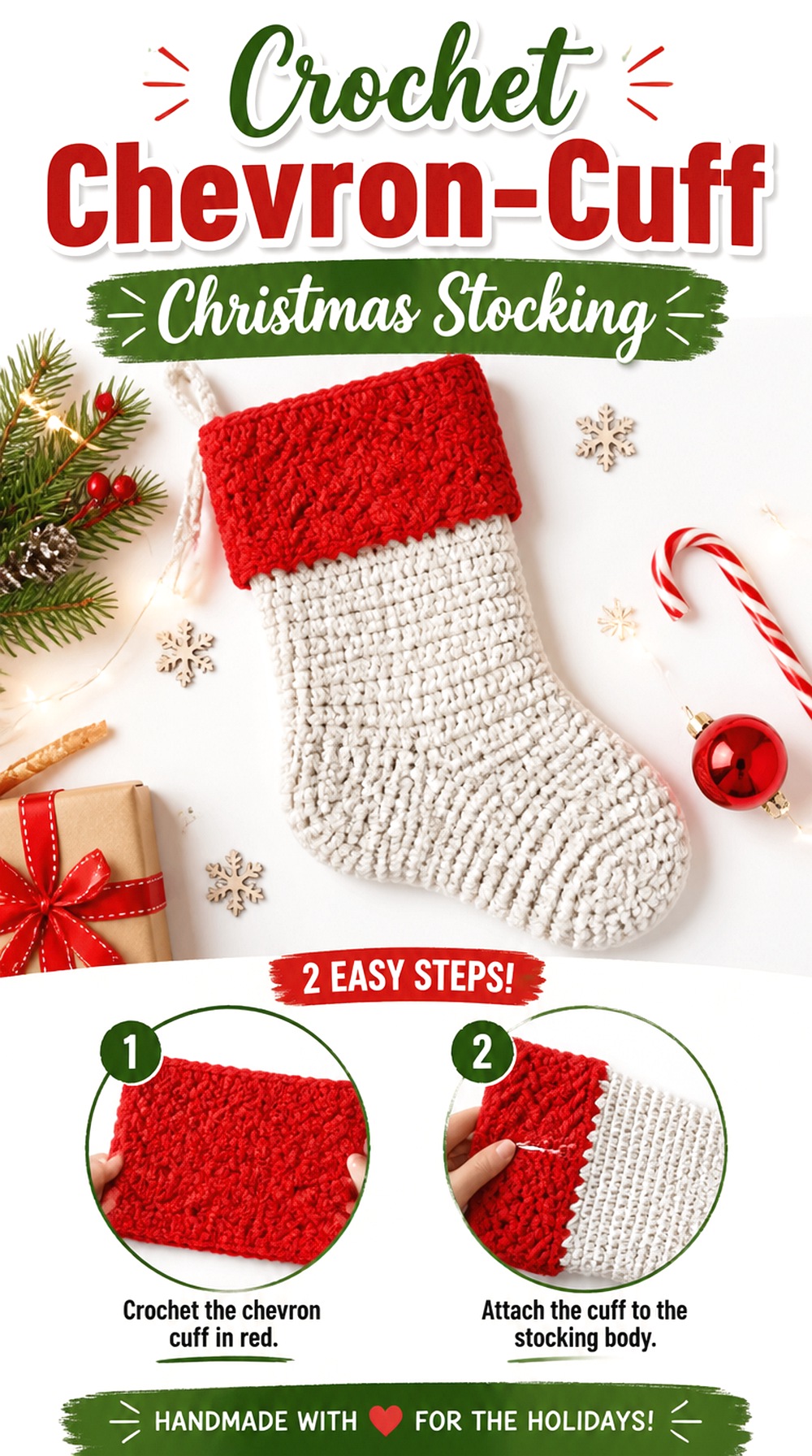 Crochet Chevron Cuff Christmas Stocking