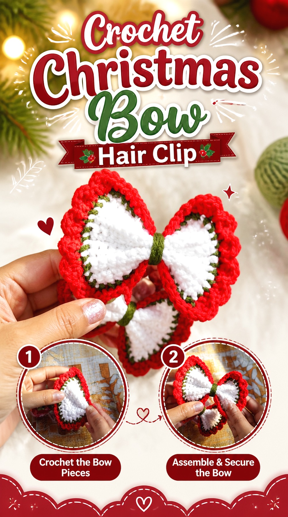 Crochet Christmas Bow Hair Clip