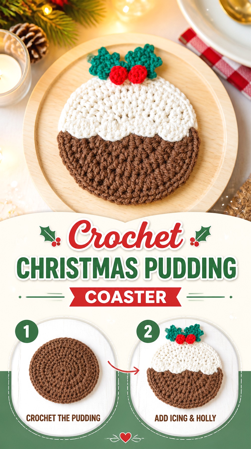 Crochet Christmas Pudding Coaster