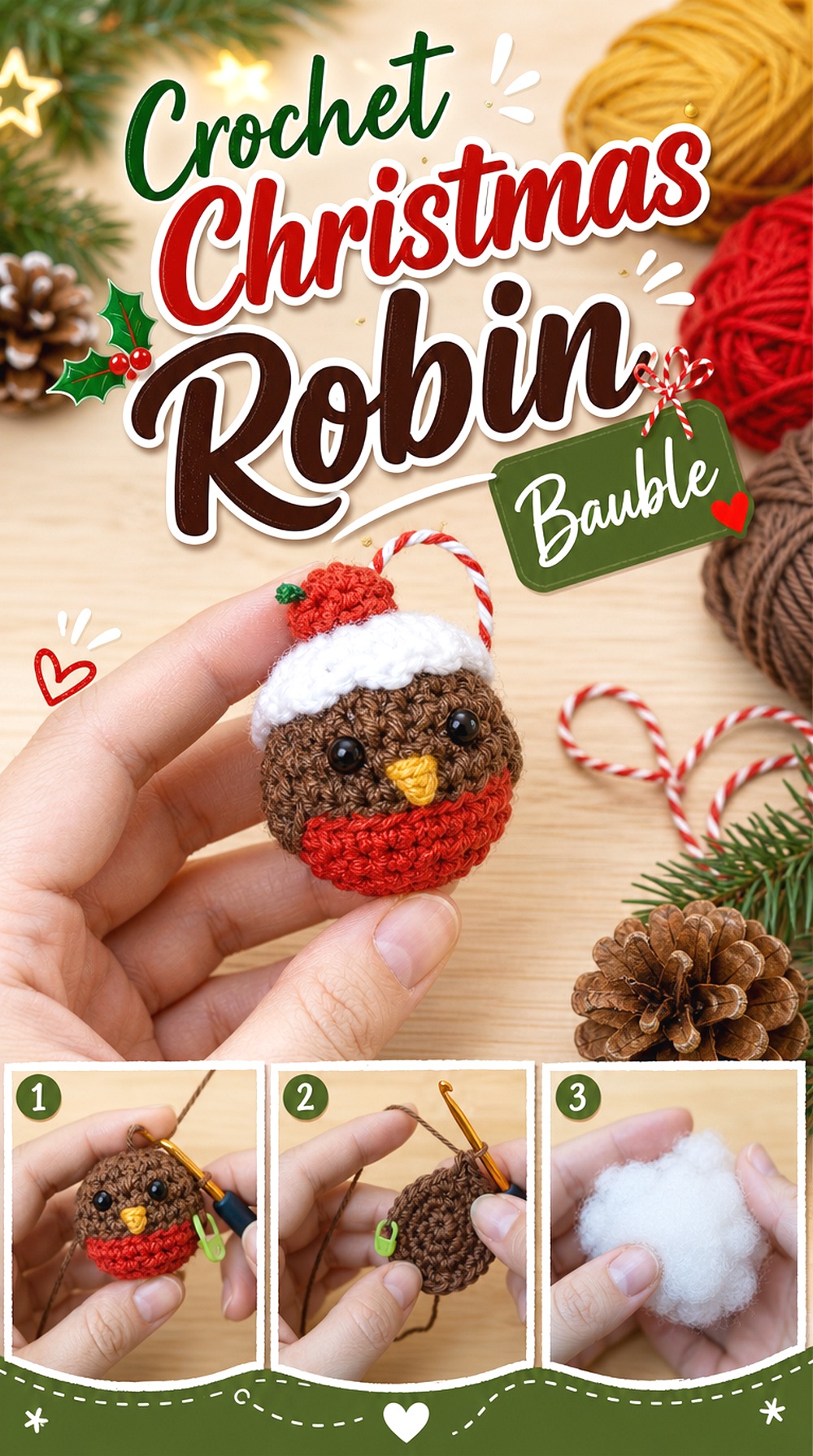 Crochet Christmas Robin Bauble