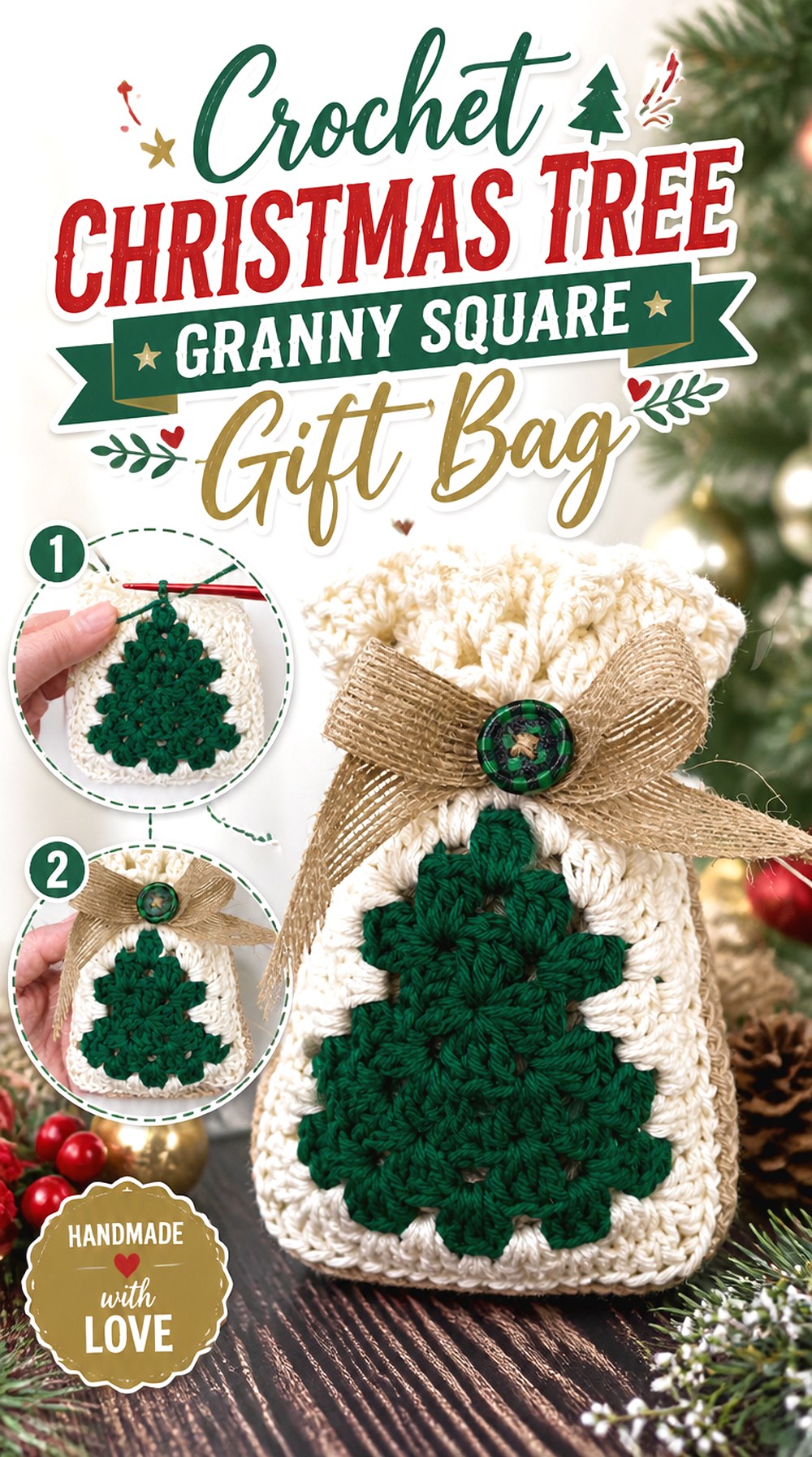 Crochet Christmas Tree Granny Square Gift Bag