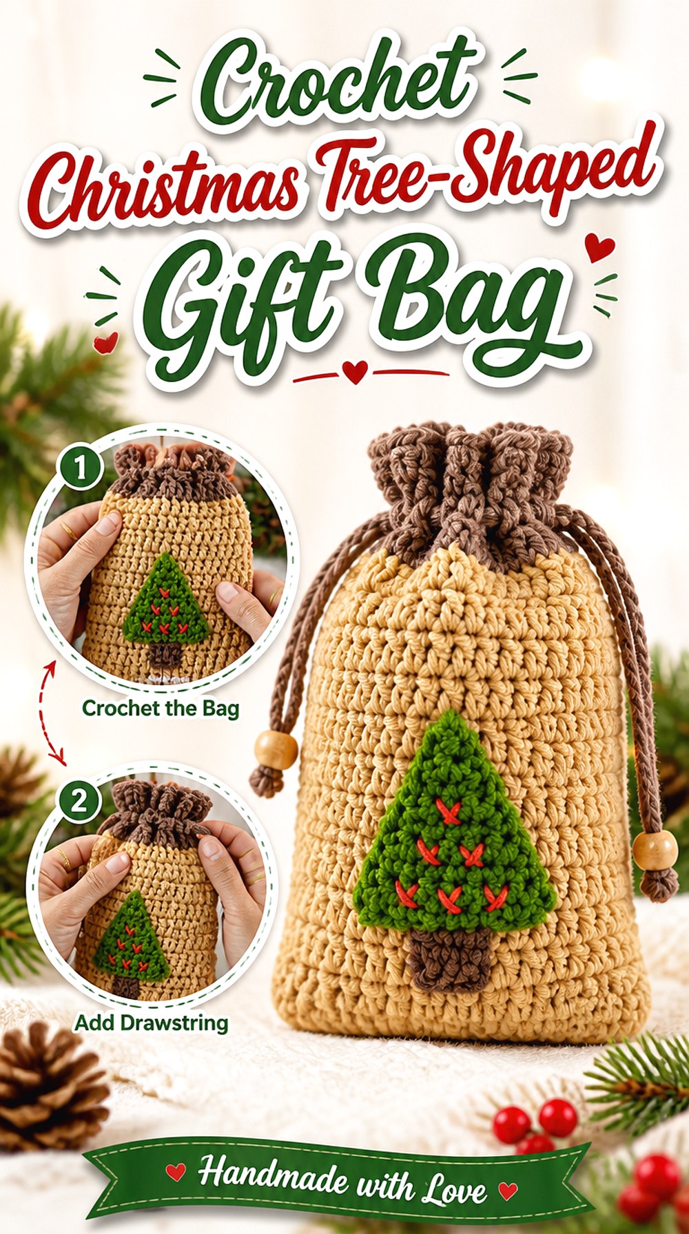 Crochet Christmas Tree Shaped Gift Bag