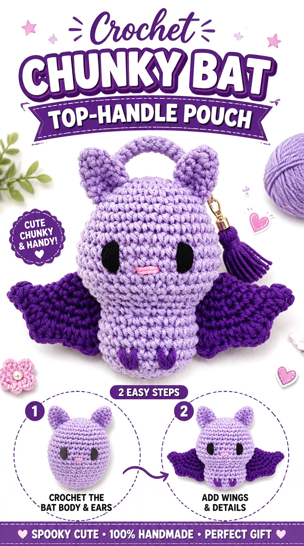Crochet Chunky Bat Top Handle Pouch