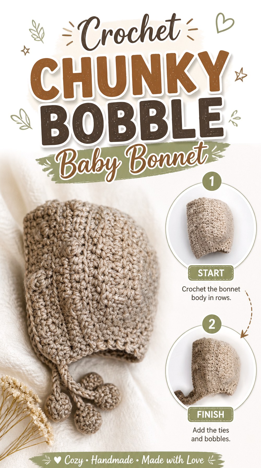 Crochet Chunky Bobble Baby Bonnet