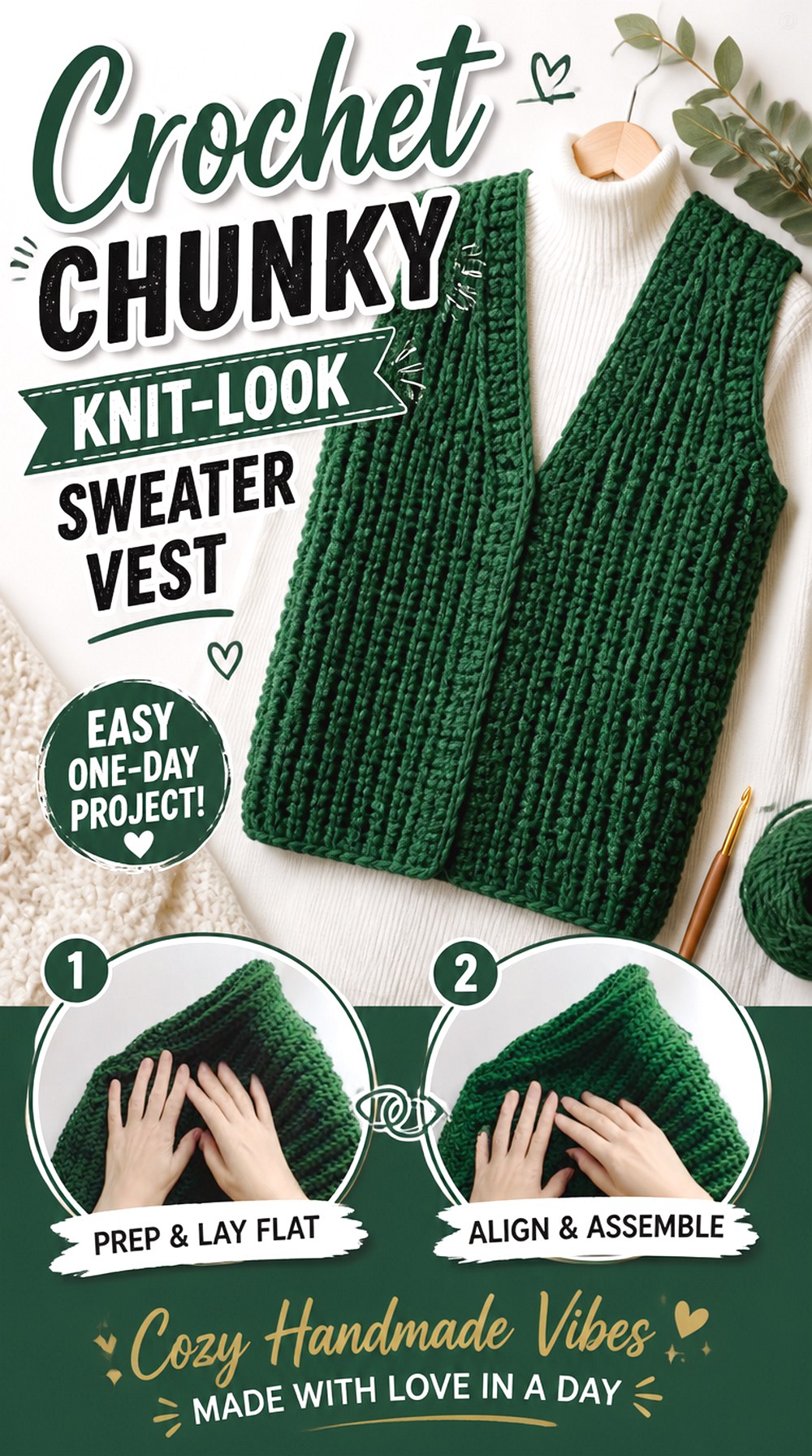 Crochet Chunky Knit Look Sweater Vest