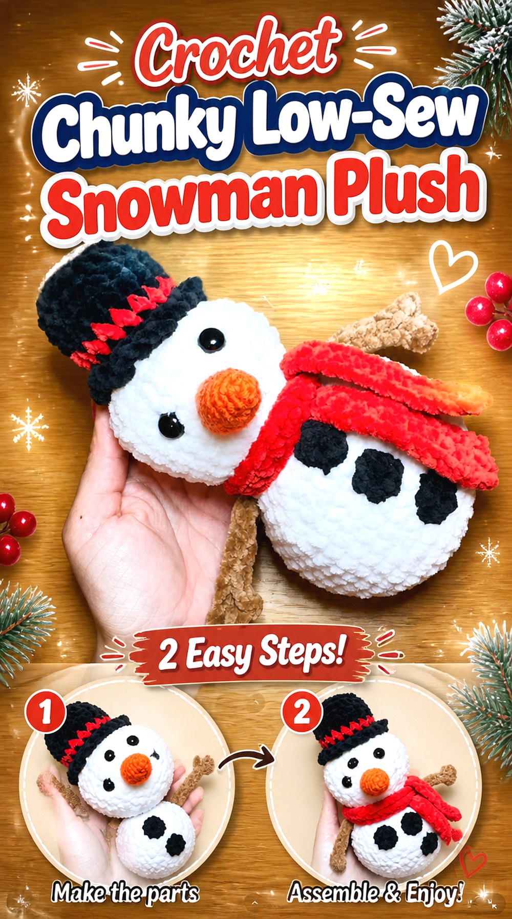 Crochet Chunky Low Sew Snowman Plush
