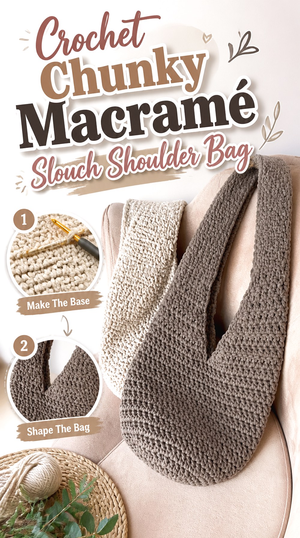 Crochet Chunky Macramé Slouch Shoulder Bag