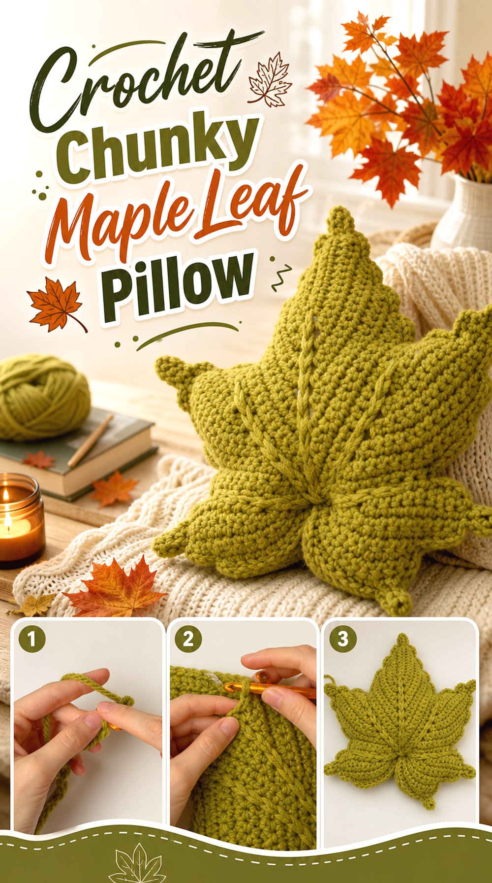 Crochet Chunky Maple Leaf Pillow