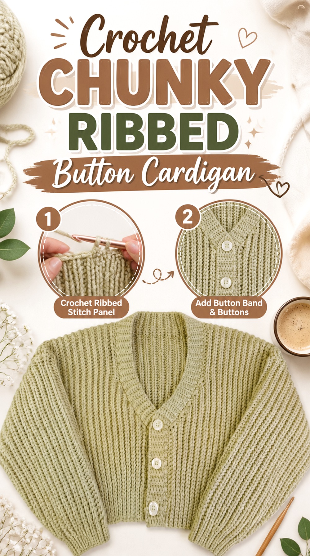 Crochet Chunky Ribbed Button Cardigan