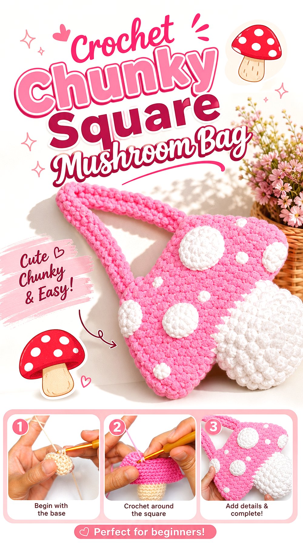 Crochet Chunky Square Mushroom Bag