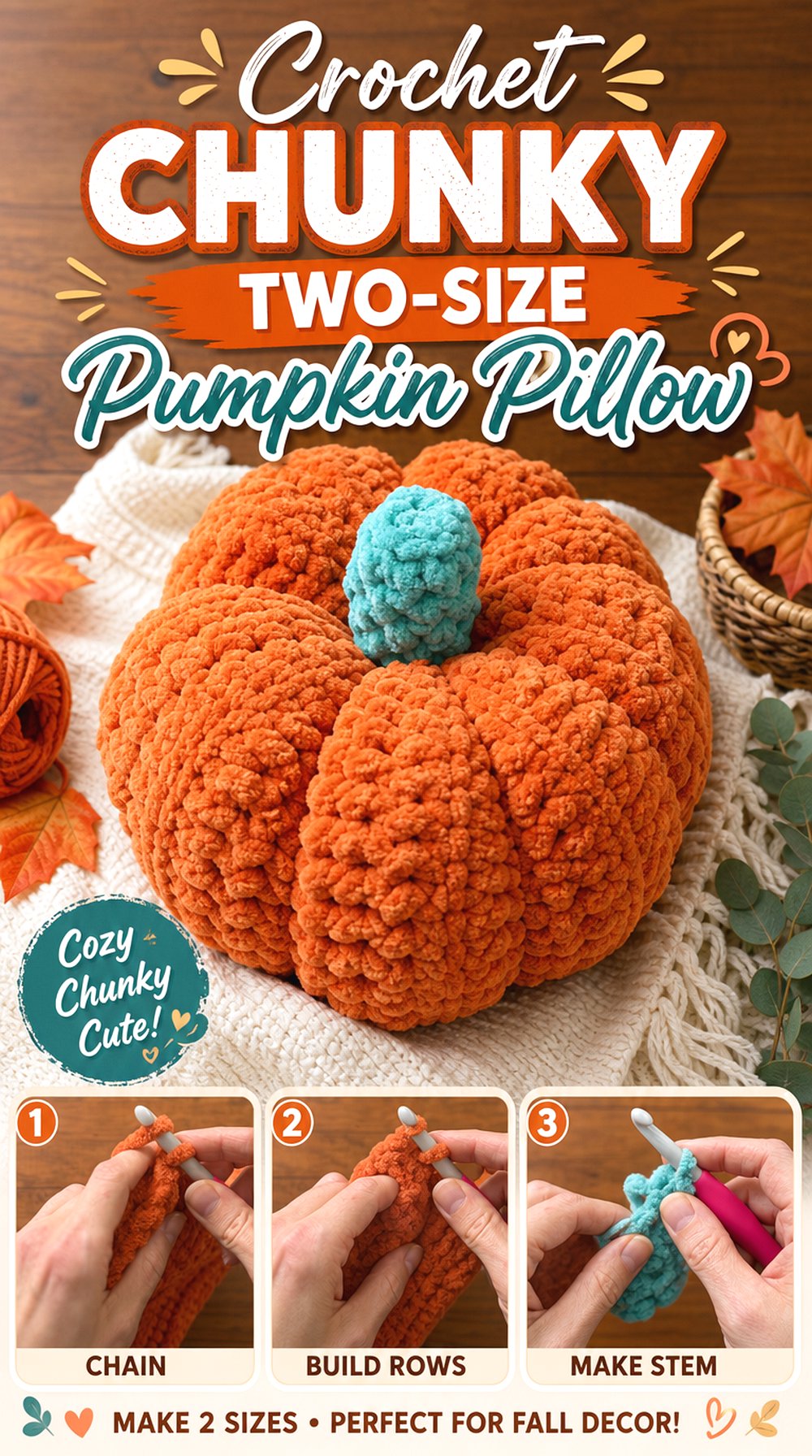Crochet Chunky Two Size Pumpkin Pillow