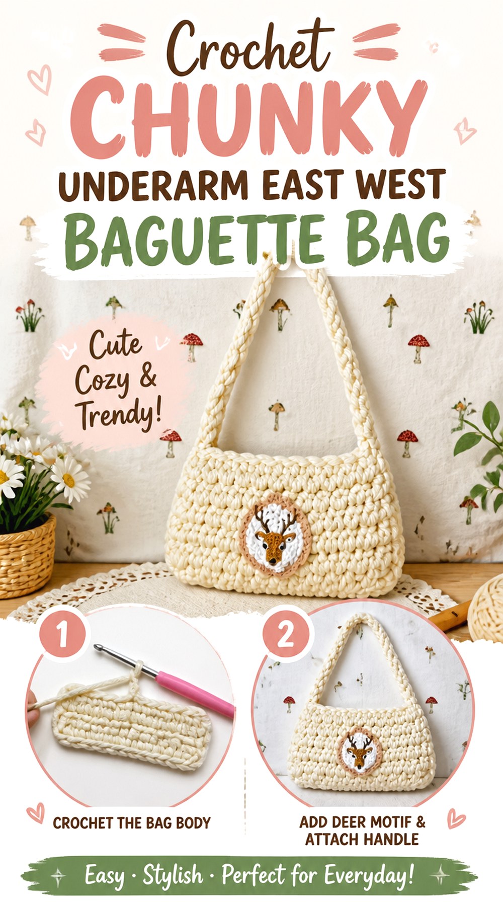 Crochet Chunky Underarm East West Baguette Bag
