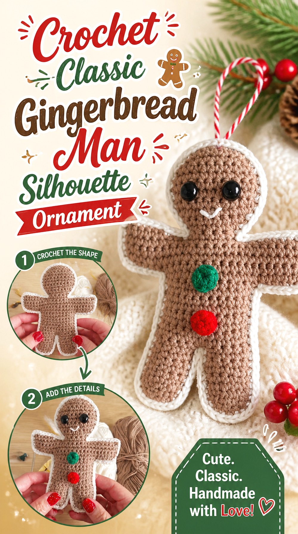 Crochet Classic Gingerbread Man Silhouette Ornament