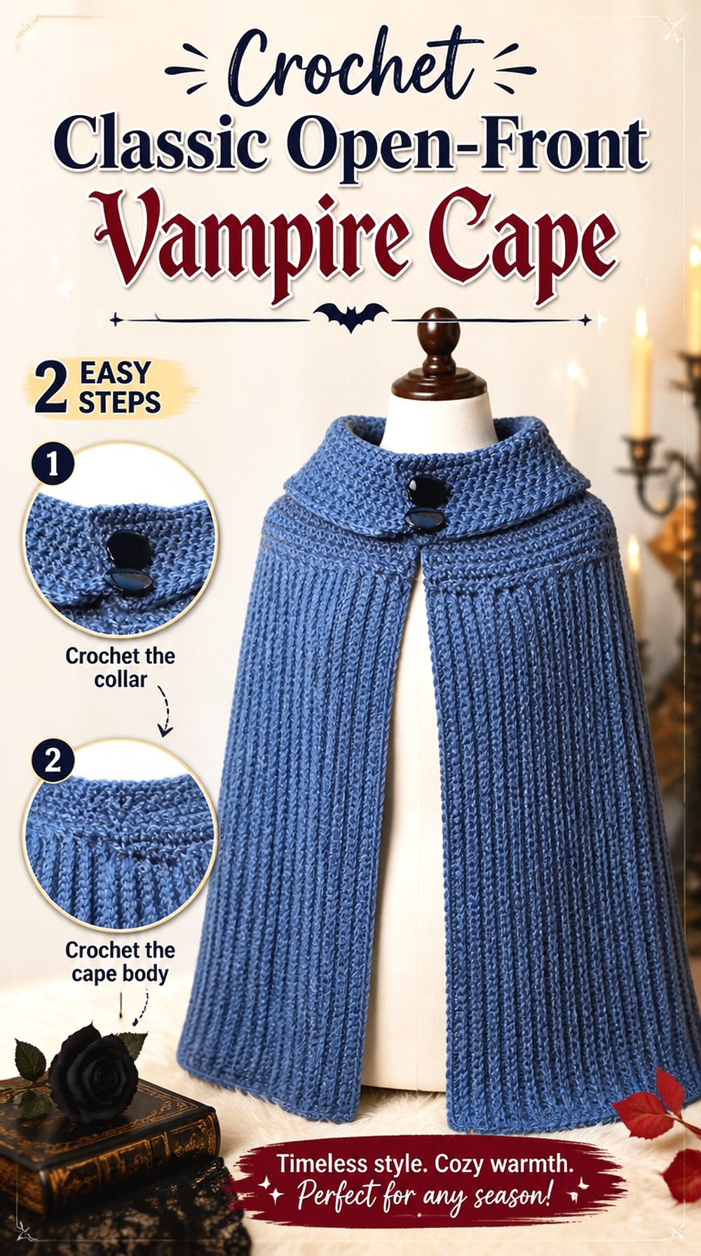 Crochet Classic Open Front Vampire Cape