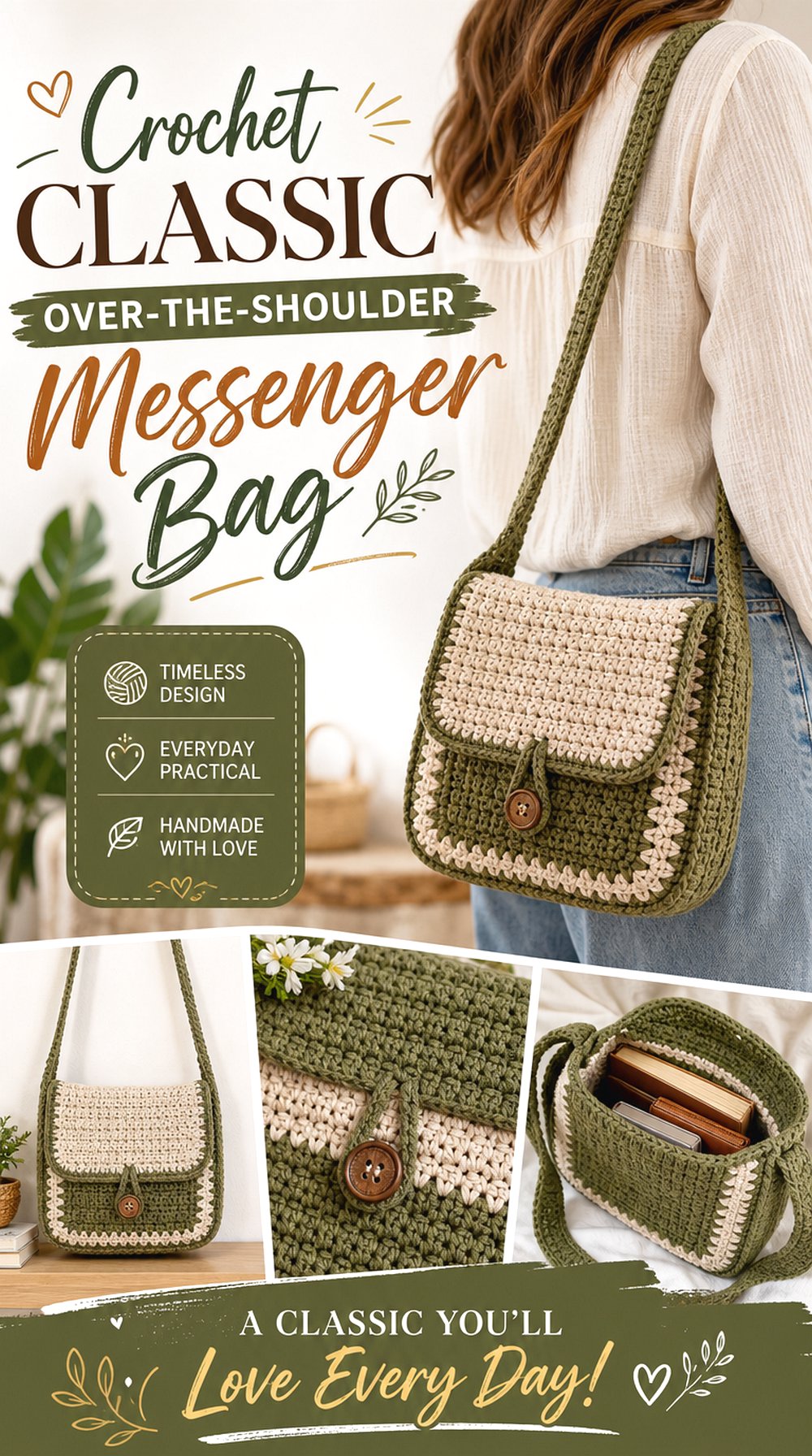 Crochet Classic Over the Shoulder Messenger Bag