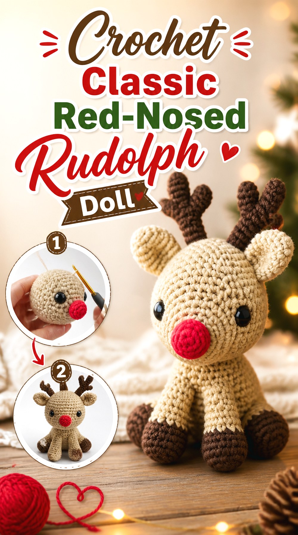 Crochet Classic Red Nosed Rudolph Doll