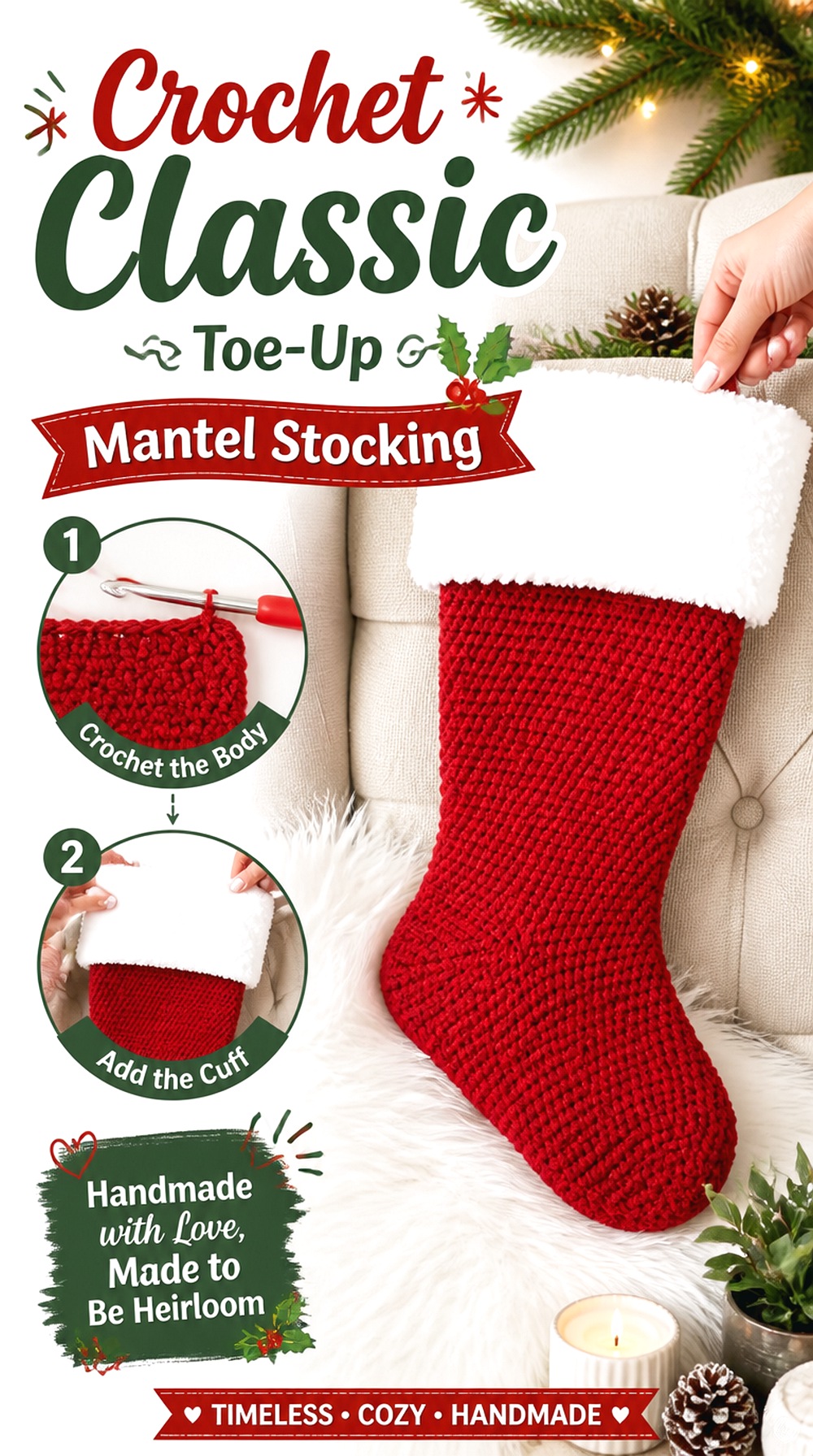 Crochet Classic Toe Up Mantel Stocking