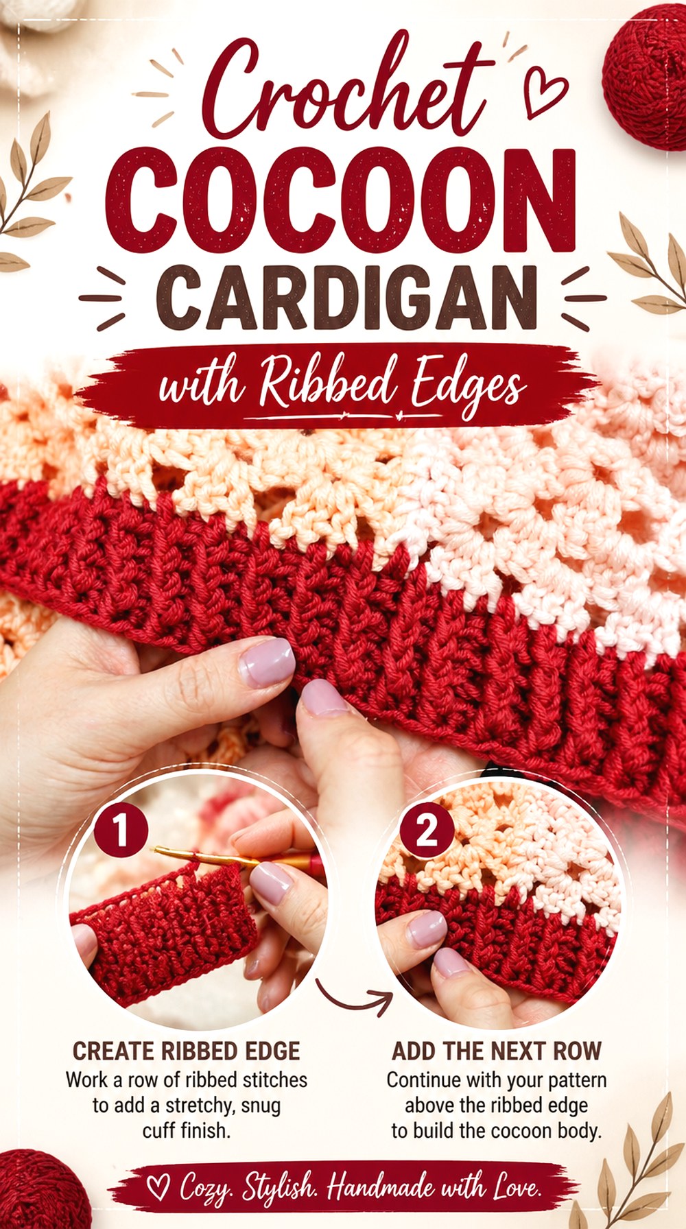 Crochet Cocoon Cardigan with Ribbed Edges