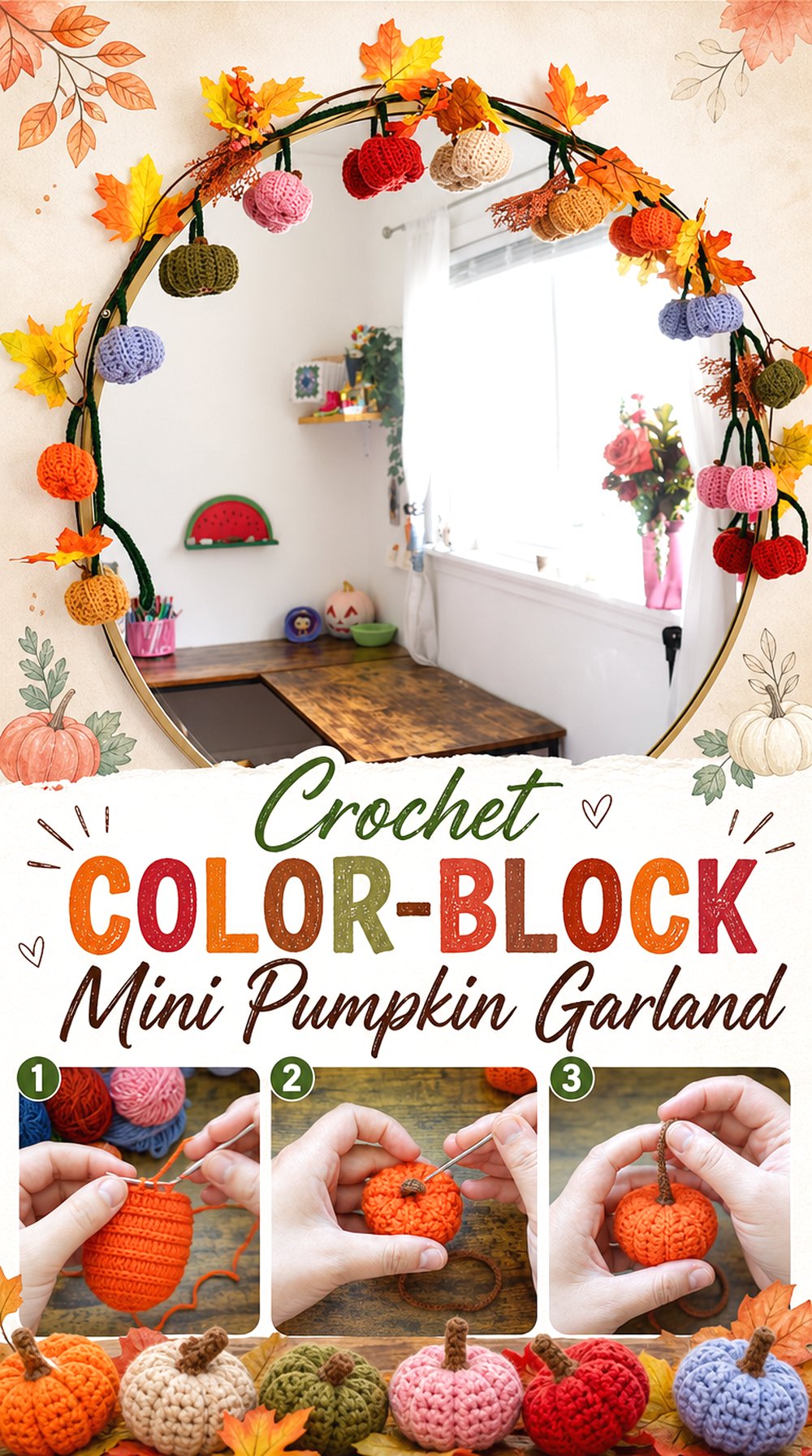 Crochet Color Block Mini Pumpkin Garland
