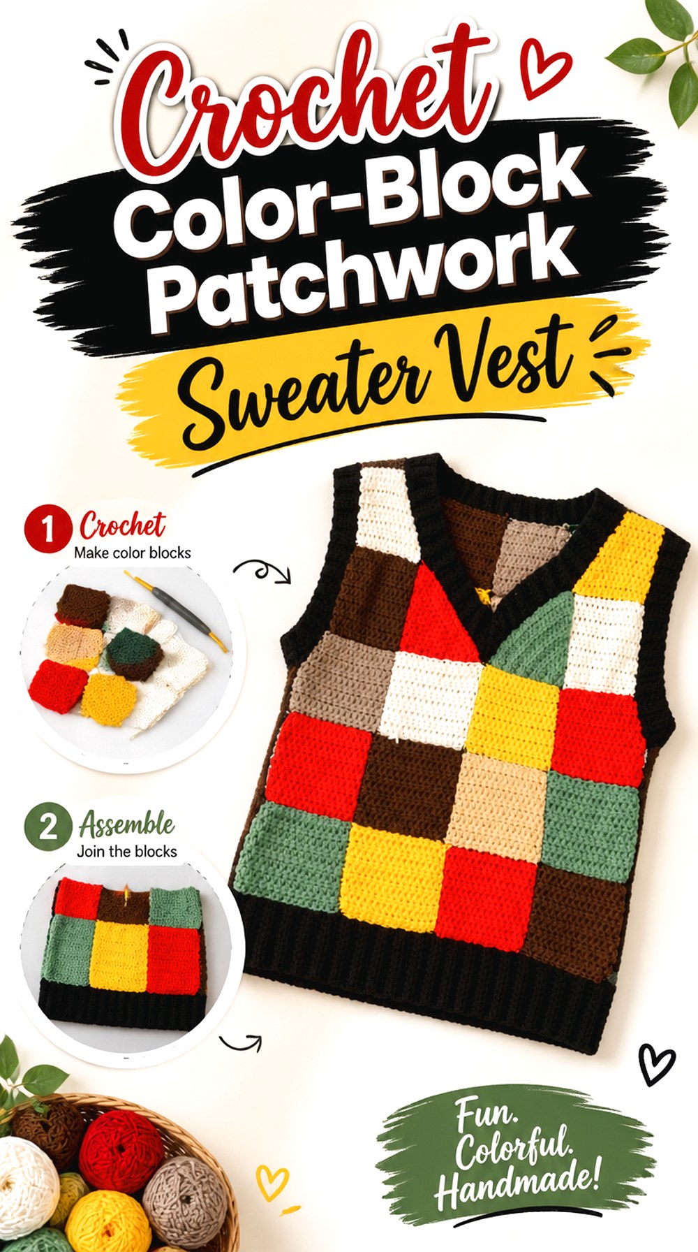 Crochet Color Block Patchwork Sweater Vest