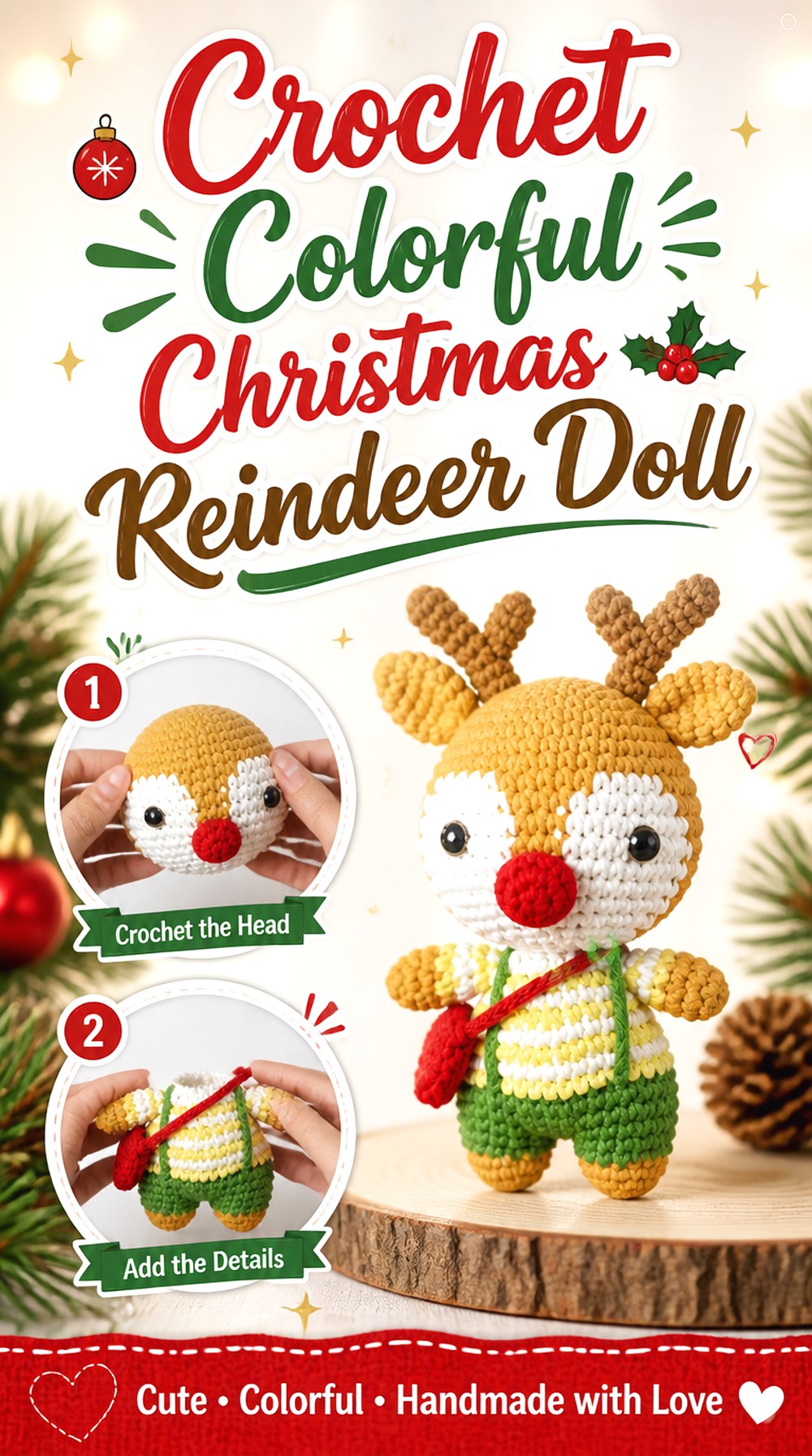 Crochet Colorful Christmas Reindeer Doll
