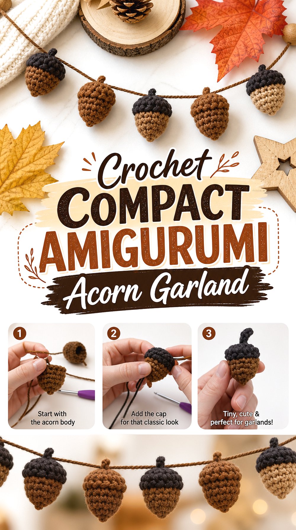 Crochet Compact Amigurumi Acorn Garland
