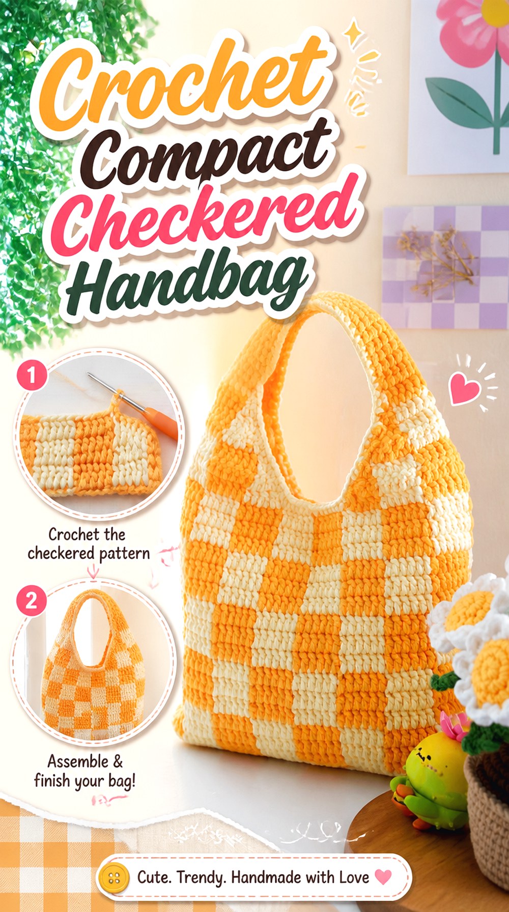 Crochet Compact Checkered Handbag