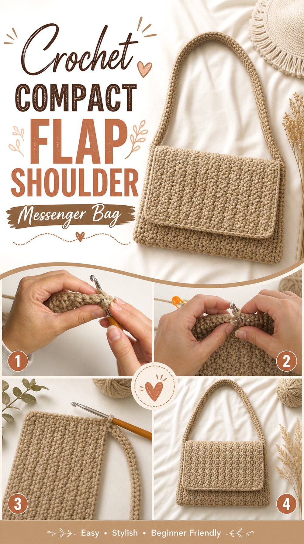 Crochet Compact Flap Shoulder Messenger Bag