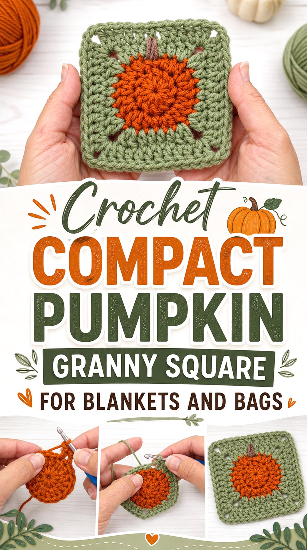 Crochet Compact Pumpkin Granny Square for Blankets and Bags