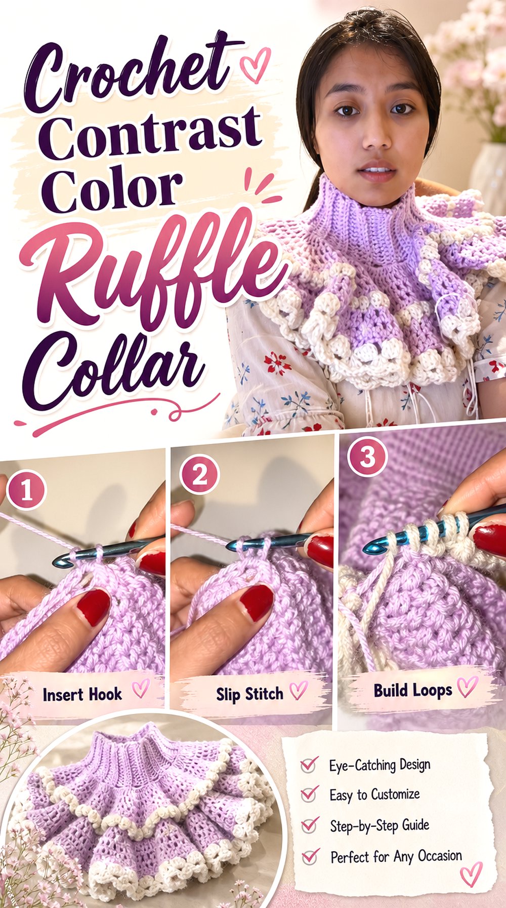 Crochet Contrast Color Ruffle Collar
