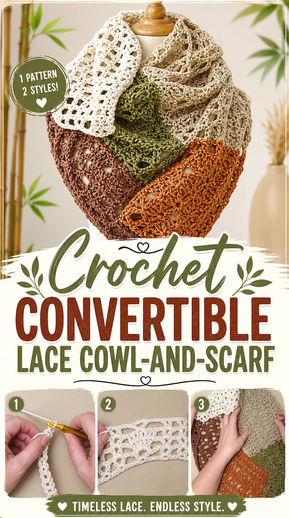 Crochet Convertible Lace Cowl and Scarf
