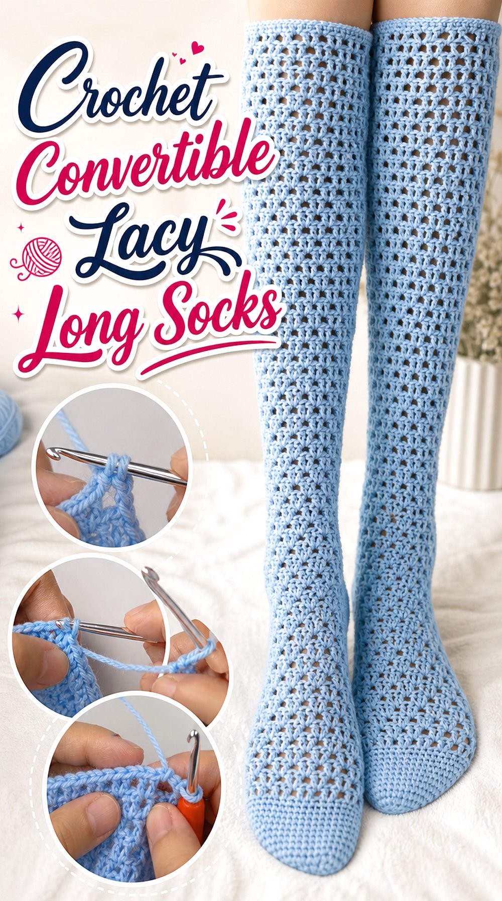 Crochet Convertible Lacy Long Socks