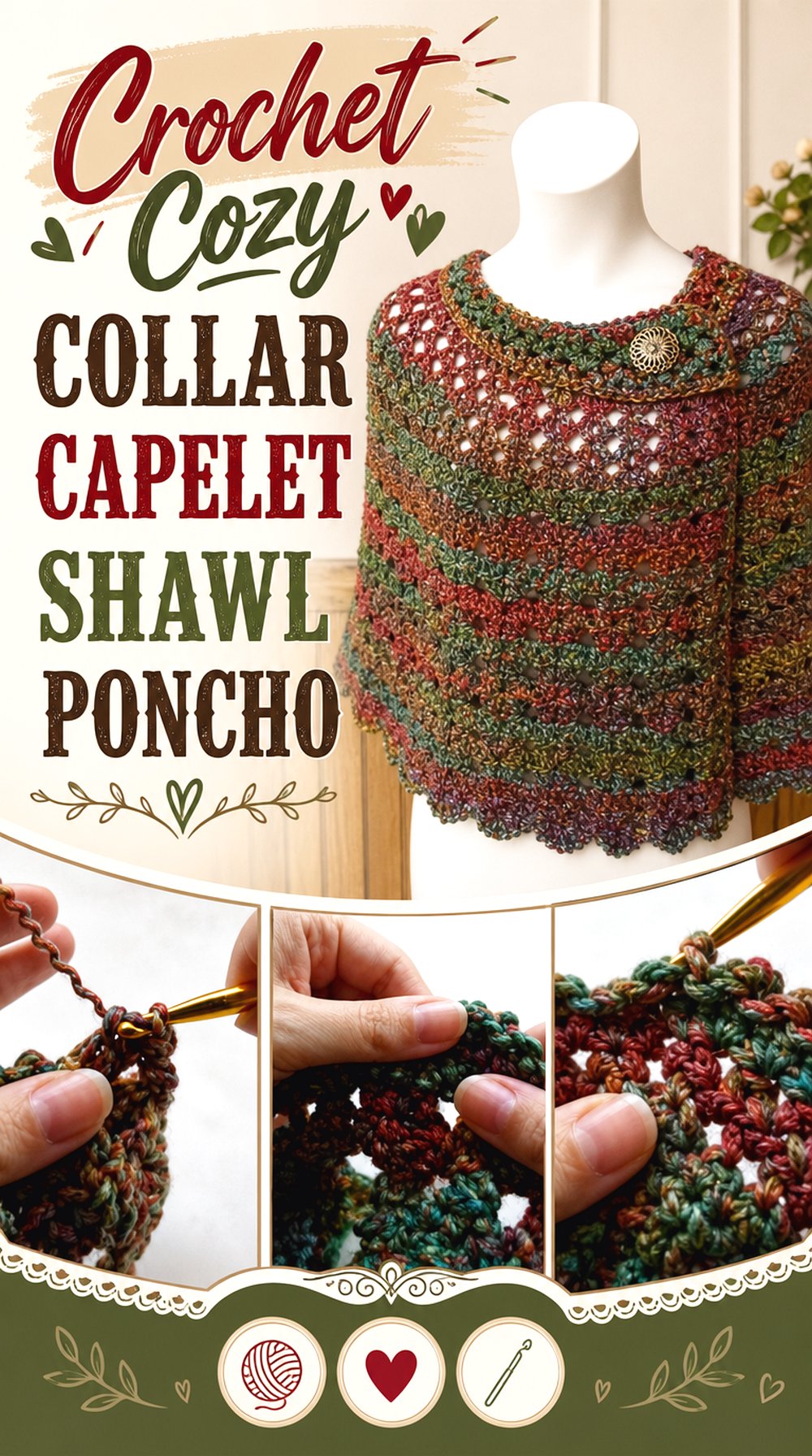 Crochet Cozy Collar Capelet Shawl Poncho