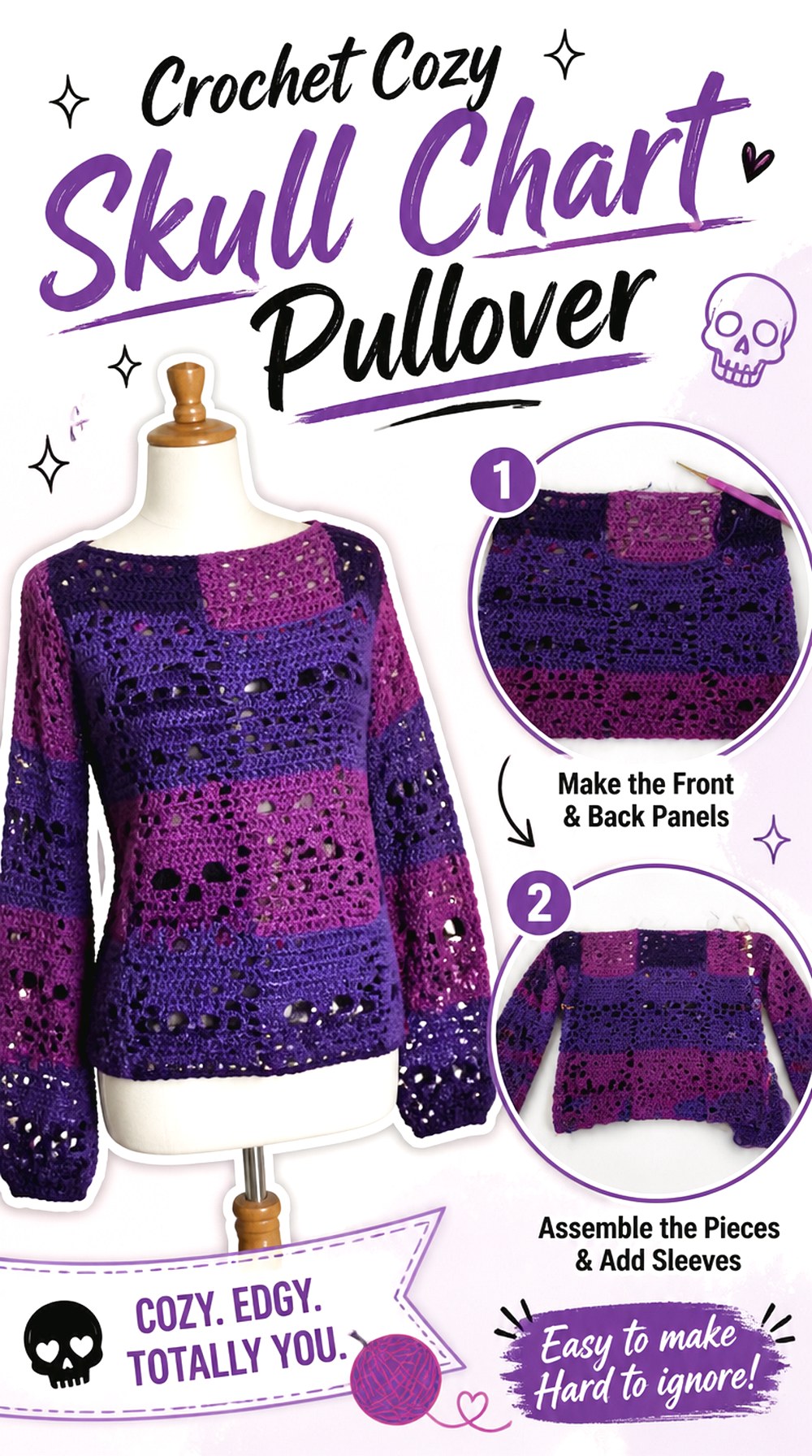 Crochet Cozy Skull Chart Pullover