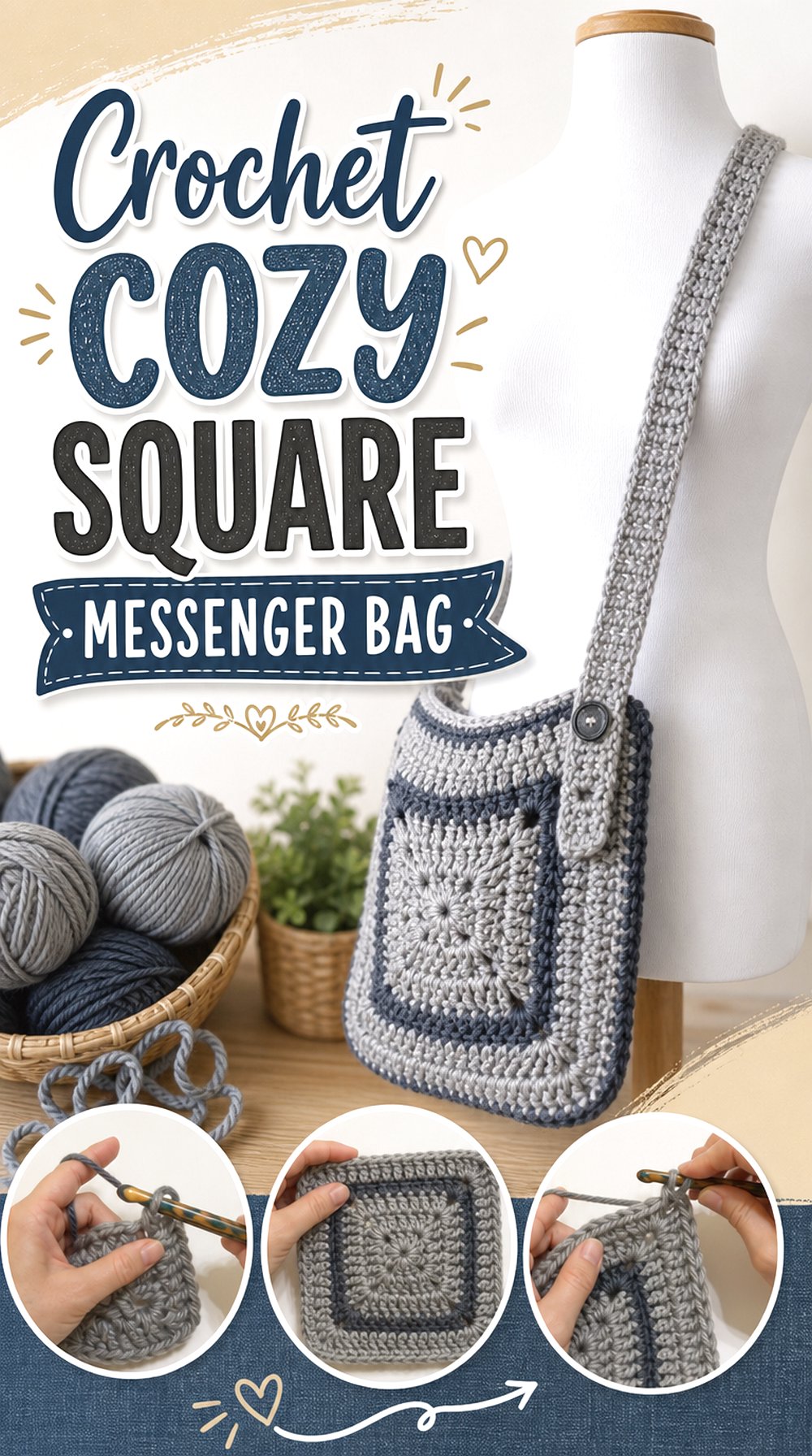 Crochet Cozy Square Messenger Bag