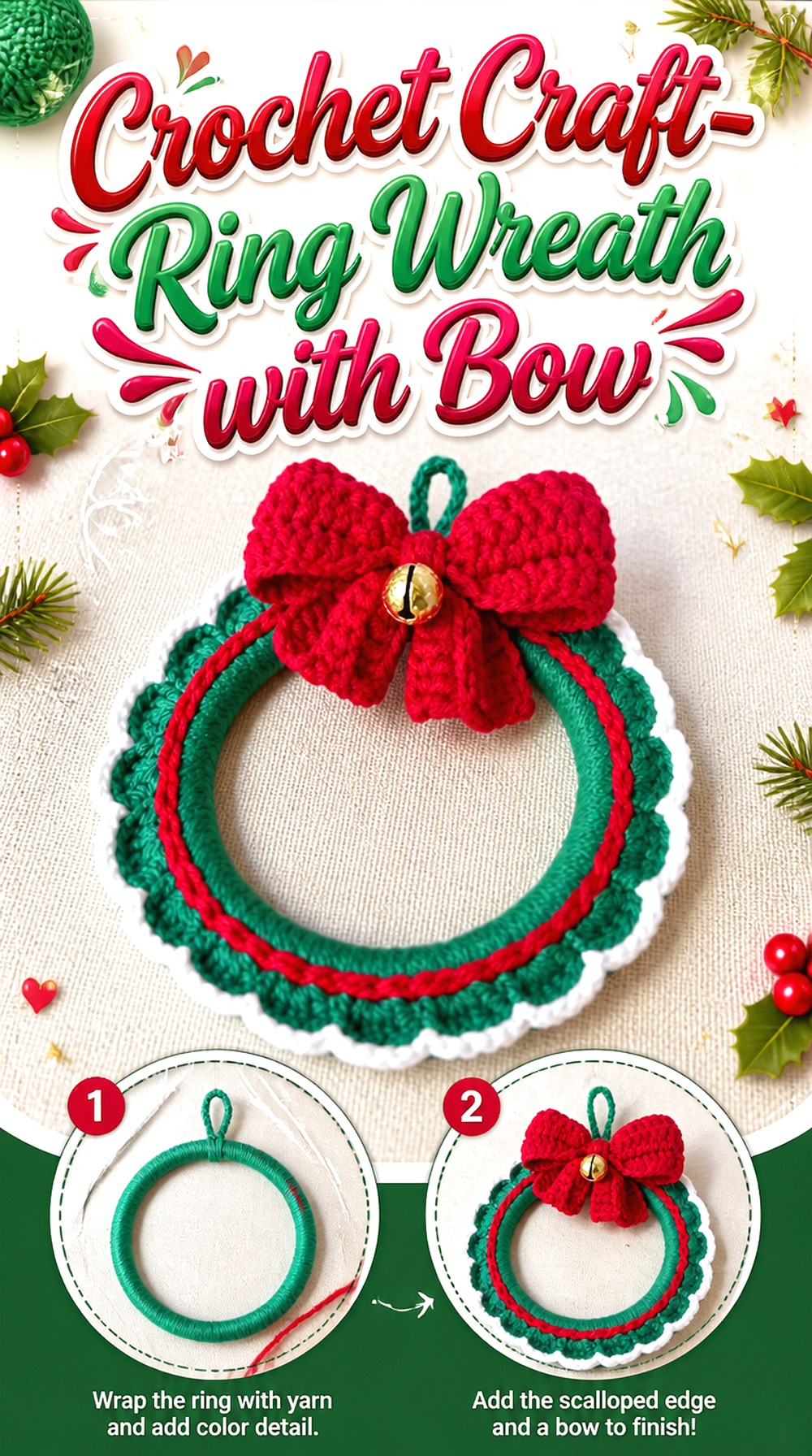 Crochet Craft Ring Wreath with Bow