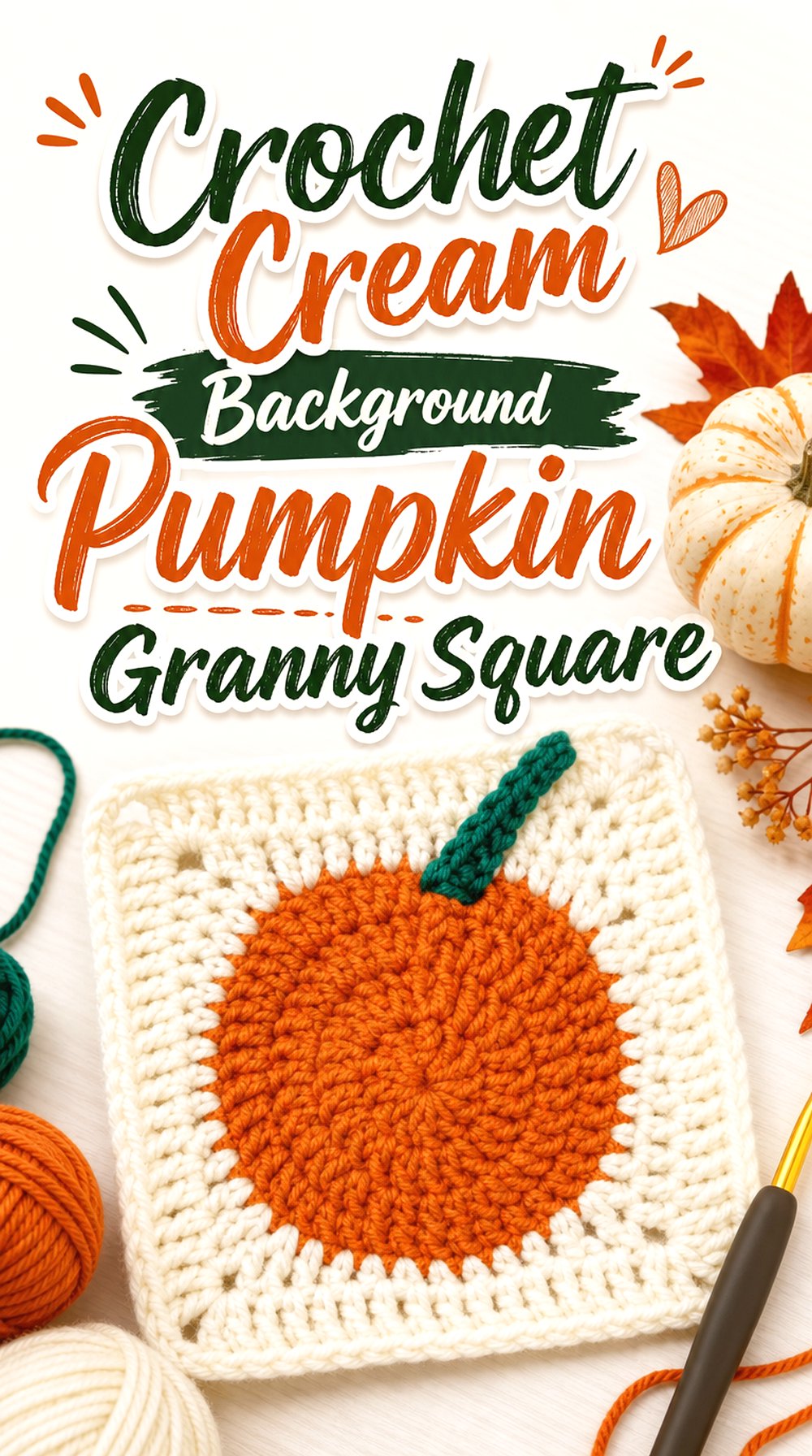 Crochet Cream Background Pumpkin Granny Square