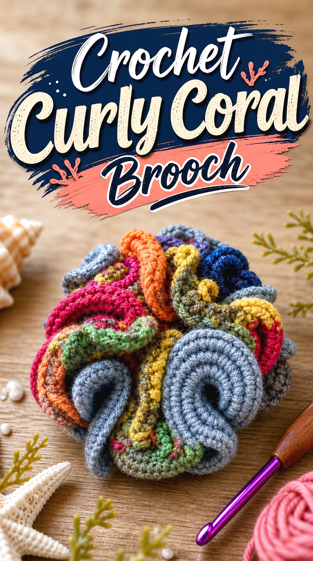 Crochet Curly Coral Brooch