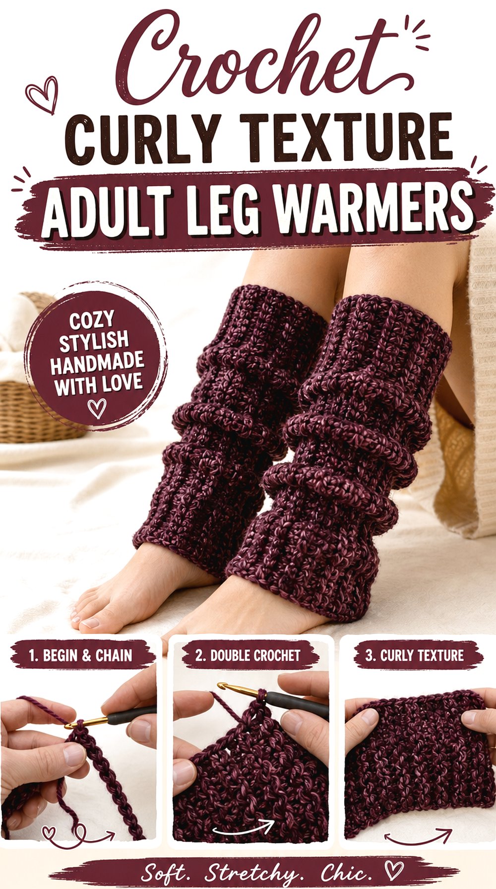 Crochet Curly Texture Adult Leg Warmers