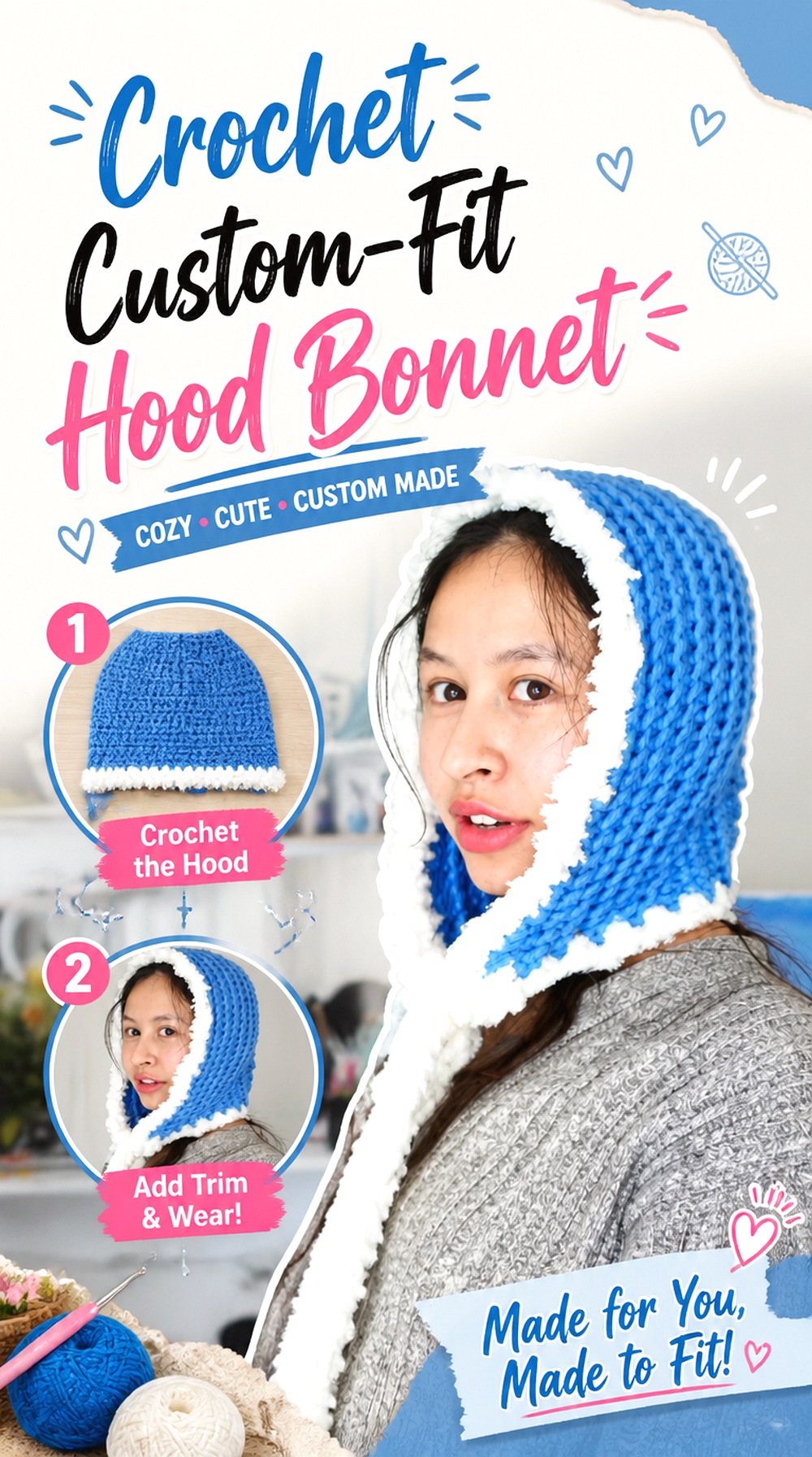 Crochet Custom Fit Hood Bonnet