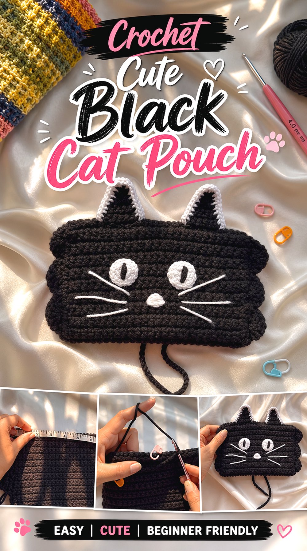 Crochet Cute Black Cat Pouch