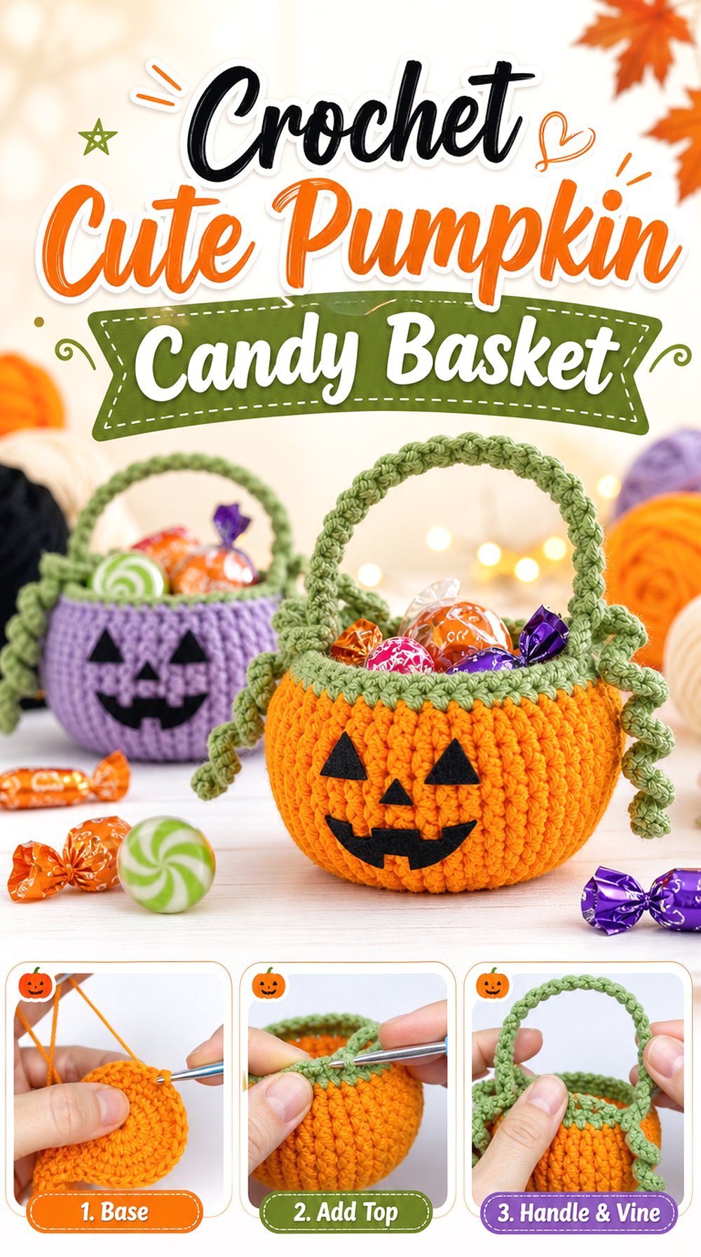 Crochet Cute Pumpkin Candy Basket