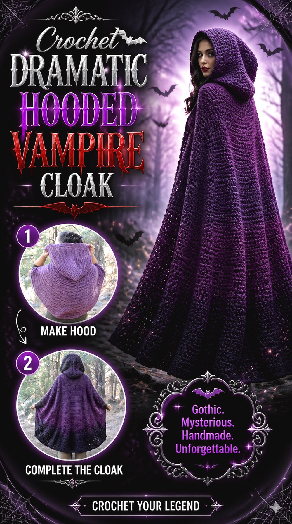 Crochet Dramatic Hooded Vampire Cloak