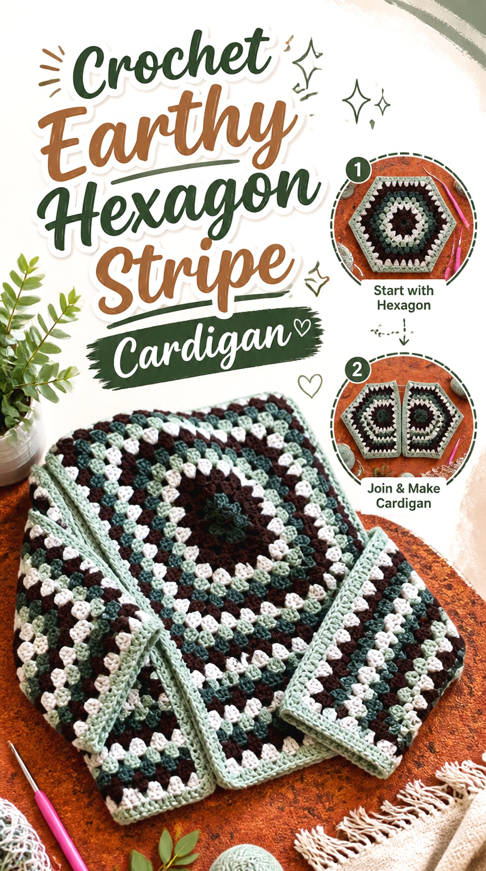 Crochet Earthy Hexagon Stripe Cardigan