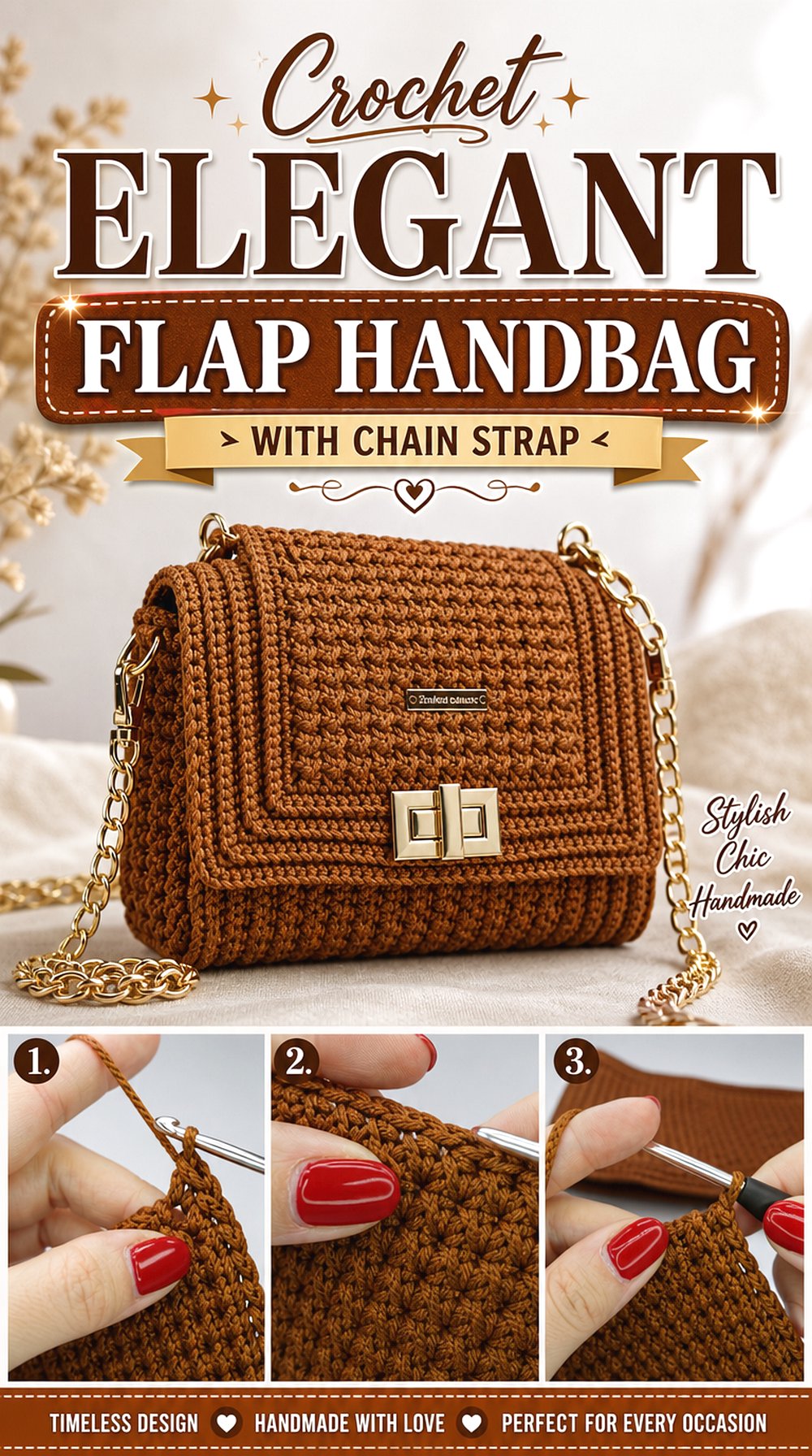 Crochet Elegant Flap Handbag with Chain Strap