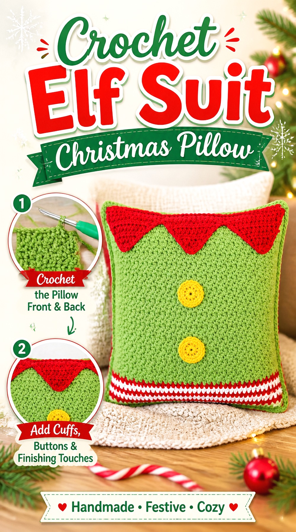 Crochet Elf Suit Christmas Pillow