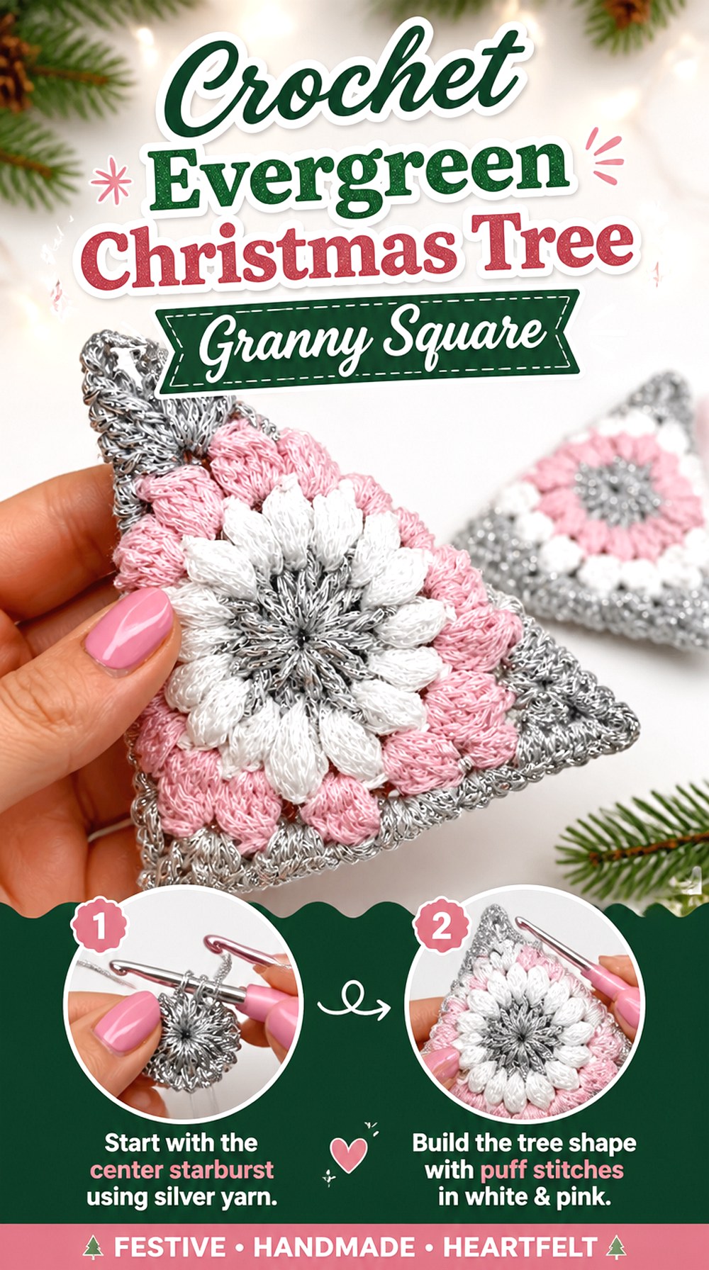 Crochet Evergreen Christmas Tree Granny Square