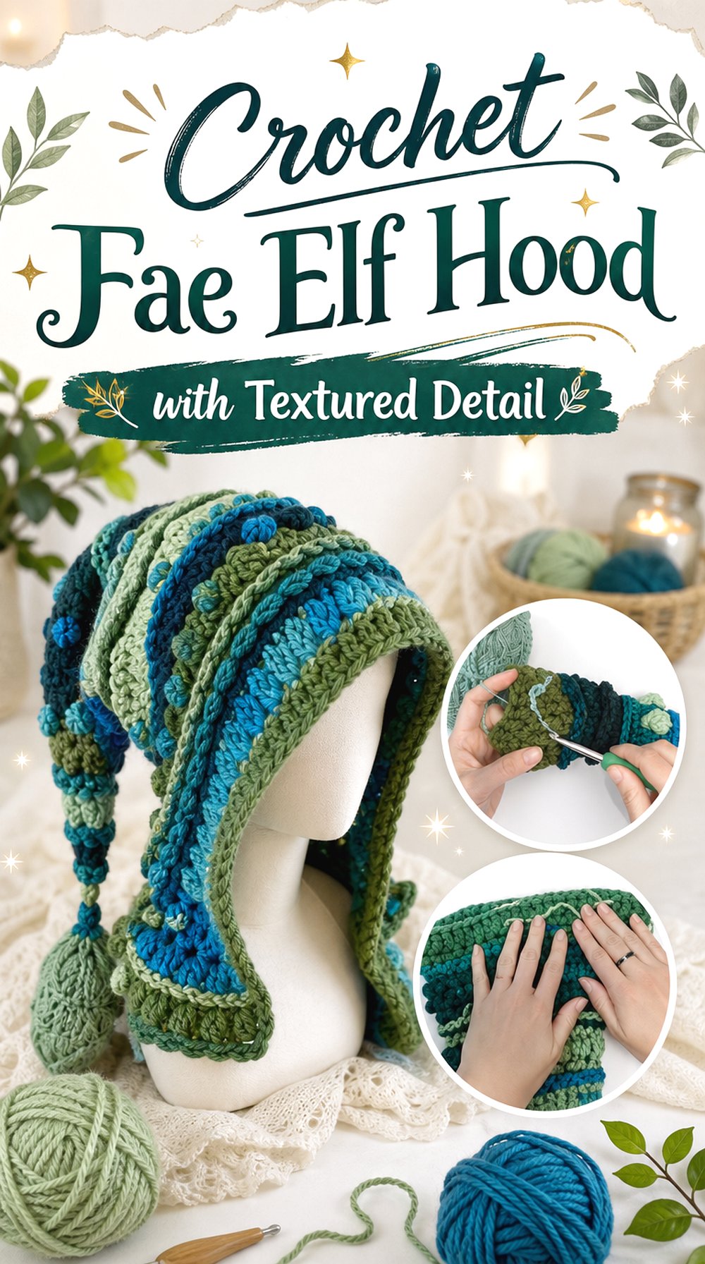 Crochet Fae Elf Hood with Textured Detail